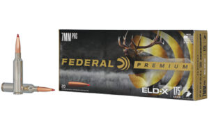 Federal Premium 7mm PRC ELD-X ammunition box and cartridges