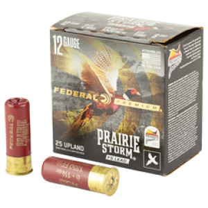 Federal 12-gauge Prairie Storm ammunition box and shells.