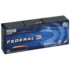 Federal .223 REM rifle ammo box, 20 cartridges.