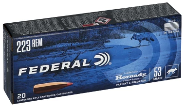 Federal .223 REM rifle ammo box, 20 cartridges.