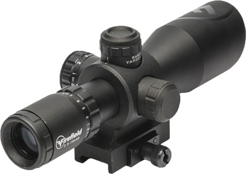 Black rifle scope with adjustment turrets