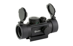 Black red dot rifle sight with flip-up covers