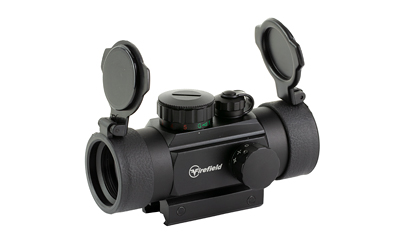Black red dot rifle sight with flip-up covers