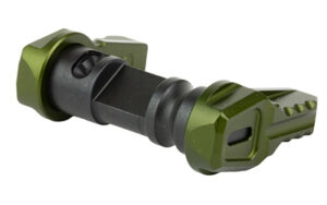 Green and black metal muzzle brake attachment