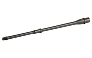 Long black metal gun barrel on white background