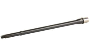 Long black metal rifle barrel on white background