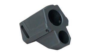 Gray machined metal bracket with circular openings