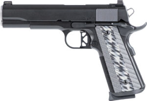 Black semi-automatic handgun with textured grip