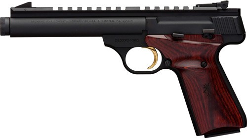 Black pistol with wooden grip side view