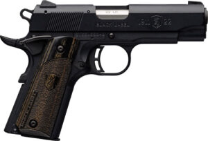Black semi-automatic handgun on white background
