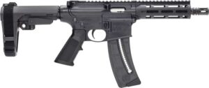 Black tactical rifle with adjustable stock and grip.