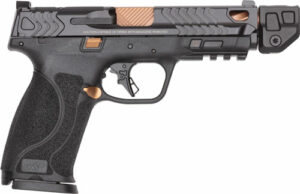 Black and gold semi-automatic handgun, stylish design.