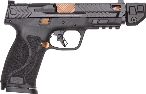 Black and gold semi-automatic handgun, stylish design.