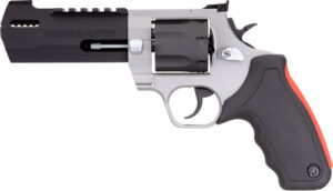Silver and black revolver with rubber grip