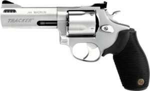 Silver .44 Magnum revolver with black grip.