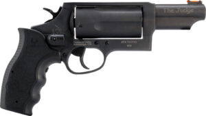 Black revolver handgun isolated on white background