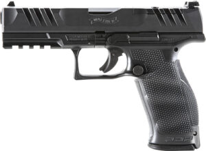 Black Walther semi-automatic pistol on white background