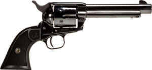 Black revolver handgun on white background