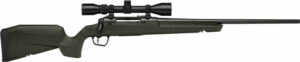 Bolt-action rifle with scope, left side view.