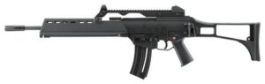 Black tactical rifle with folding stock