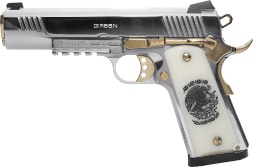 Silver and gold Girsan pistol with engraved grip.