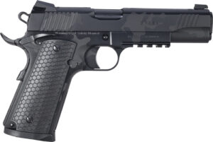 Black handgun with textured grip