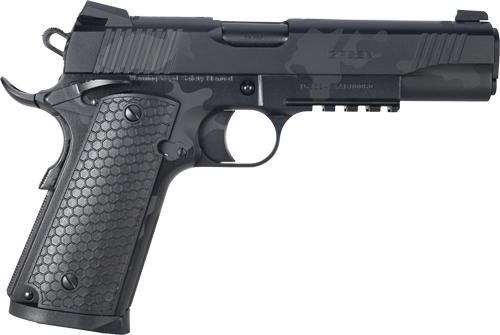 Black handgun with textured grip