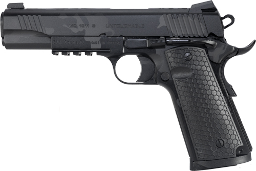 Black handgun with textured grip