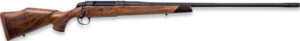 Bolt-action rifle with wooden stock on white background