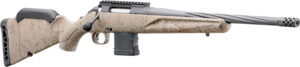 Modern hunting rifle in tan and black colors.