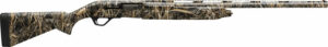 Camouflage shotgun with synthetic stock and forend.