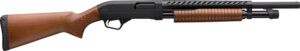 Pump-action shotgun with wood stock