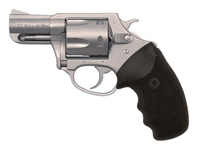 Silver snub-nose revolver with black grip