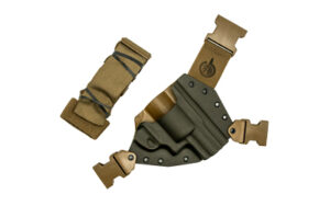 Tactical belt and holster on white background.