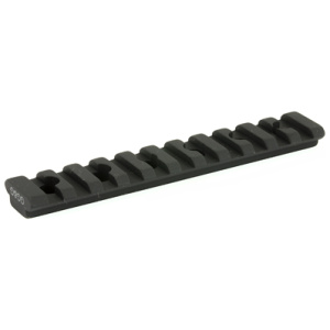 Black Picatinny rail for mounting accessories.