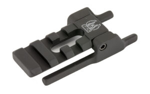 Black metal mounting rail adapter with screws