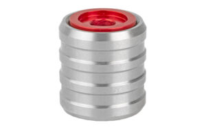 Silver metal cylinder with red top insert