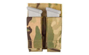 Camouflage double pistol magazine pouch with magazines