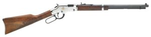 Lever-action rifle with wooden stock and engraved receiver