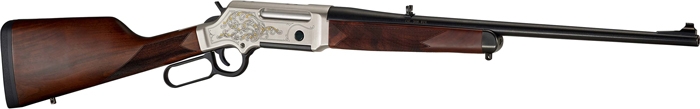 Lever-action rifle with engraved silver receiver