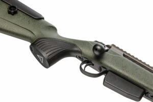 Close-up of rifle stock and trigger assembly