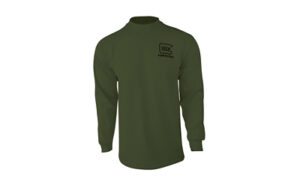 Olive green long-sleeve shirt back view