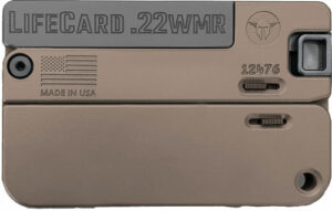 Compact LifeCard .22 WMR firearm with USA flag.