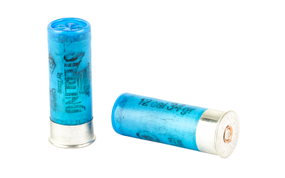 Two blue shotgun shells on white background.
