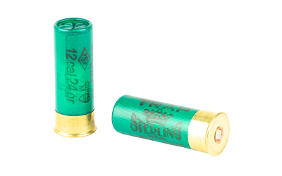 Two green shotgun shells on white background.