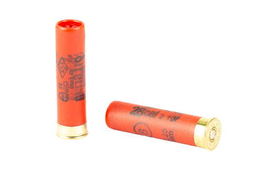 Two red shotgun shells on white background.