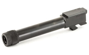 Threaded handgun barrel with thread protector attached
