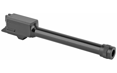 Pistol barrel with threaded end in black finish.