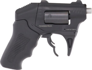 Black revolver with textured grip, side view