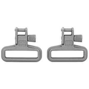 Two metal sling swivels with locking mechanism.